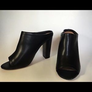 Faux leather chunky heel slip on mules